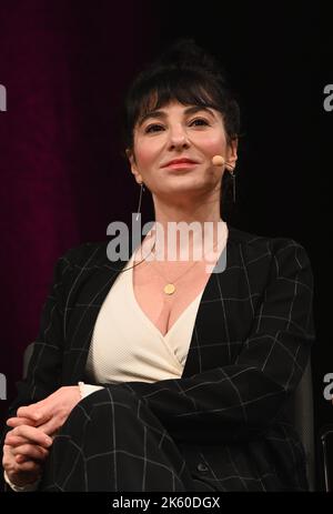 Cologne, Germany. 09th Oct, 2022. Journalist Mely Kiyak on stage at Lit Cologne special, the international literature festival Credit: Horst Galuschka/dpa/Horst Galuschka dpa/Alamy Live News Stock Photo