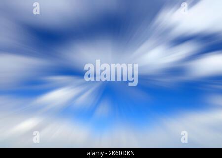 High speed blur blue sky. Fast flight abstract background. Stock Photo