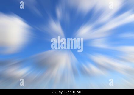 High speed blur blue sky. Fast flight abstract background. Stock Photo