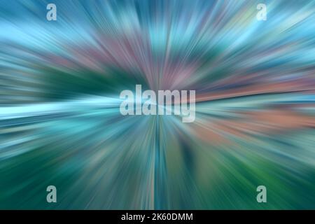 Light speed effect. City lights radial motion blur background. Zoom blur explosion abstract background. Stock Photo