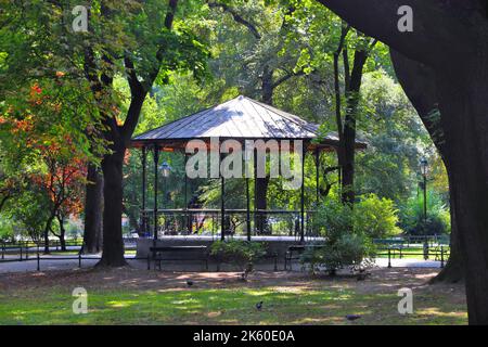 Planty park in Krakow, Poland. Gazebo in park. Stock Photo