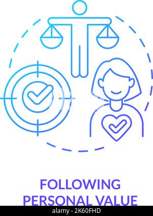 Following personal values blue gradient concept icon Stock Vector