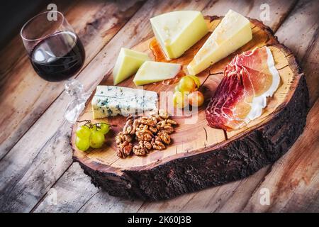 Mediterranean antipasti wine snack set (selective focus) Stock Photo