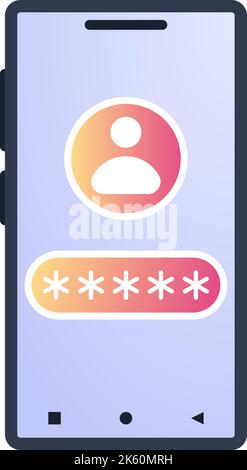 Account login screen on smartphone app. User authorization, login authentication page, sign up concept. Vector icon Stock Vector