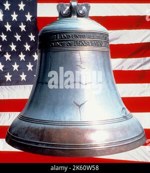 Liberty Bell and American Flag Stock Photo