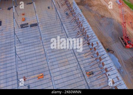 Steel aluminum frame structure for factory warehouse construction sites in industry Stock Photo