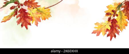 Watercolor abstract background autumn collection with seasonal leaves. Watercolor natural art, autumn banner perfect for header, web, invitations, or Stock Vector