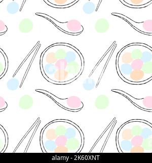 Seamless pattern with glutinous rice balls illustration pastel color on white background Stock Vector