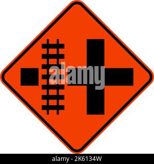 Highway Light Rail Transit Grade Crossing Left Sign Stock Vector