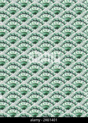 Seamless Hand painted watercolour scallop pattern, fish scale pattern abstract, ornamental scallop print pattern in textile Stock Photo