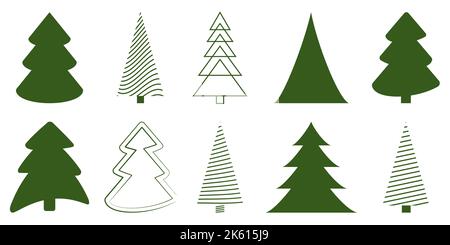 Set of green Christmas trees. Design for web and mobile app. Vector illustration Stock Vector