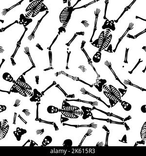 Seamless pattern, background with dancing skeletons. Vector illustration Stock Vector