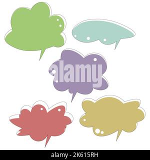 Set of color speech bubbles. Cartoon Vector illustration. Isolated on transparent white background. Hand draw style, dialog clouds Stock Vector