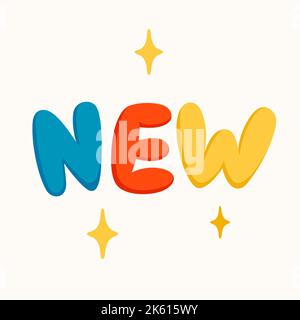 New sticker for a social media, making a blog or vlog vector flat illustration. Set of cartoon icons for making internet content Stock Vector