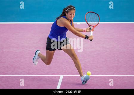 HUA HIN, THAILAND - OCTOBER 11:  Zhibek Kulambayeva from Kazakhstan in the first round match against Luksika Kumkhum from Thailand at the CAL-COMP & CCAU INDUSTRY 4.0 ITF TENNIS TOUR 2022 at True Arena Hua Hin on October 11, 2022 in HUA HIN, THAILAND (Photo by Peter van der Klooster/Alamy Live News) Stock Photo