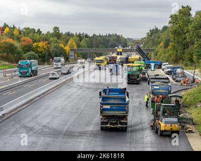 Large construction site on a highway Stock Photo