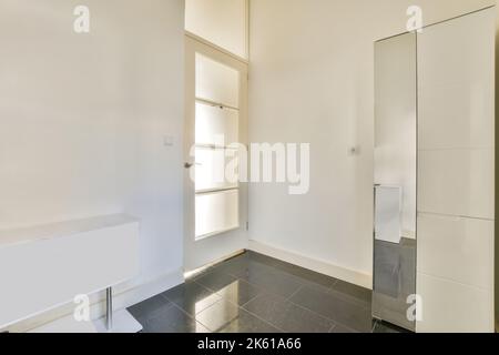Closed door in hall of modern house with black floor Stock Photo