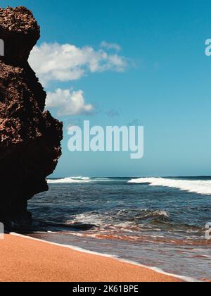 Puerto rico Aguadilla survival beach caves with big rocks formation from the caribbean coast puerto rico northwest side. Island coast nature structure Stock Photo