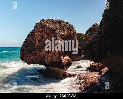 Puerto rico Aguadilla survival beach caves with big rocks formation from the caribbean coast puerto rico northwest side. Island coast nature structure Stock Photo