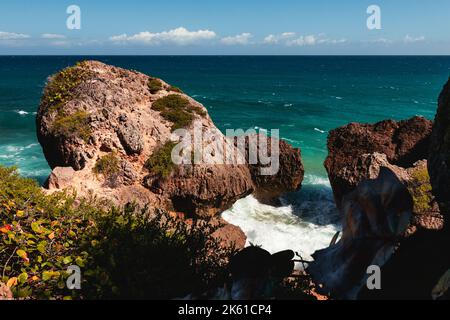 Puerto rico Aguadilla survival beach caves with big rocks formation ...