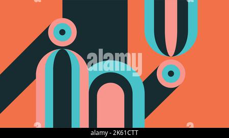 Colorful abstract geometric vector art background with coral, cyan and dark blue color shapes. Stock Vector