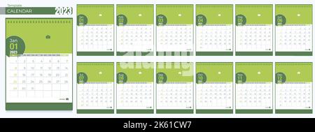 Calendar 2023 templates. 12 months, Simple monthly vertical calendar corporate design Layout in English. Week starts from Sunday. 3D vector isolated i Stock Vector
