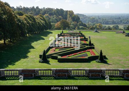 Taplow, Buckinghamshire, UK. 11th October, 2022. The parterre at Cliveden. It was a beautiful sunny day today in the National Trust gardens at Cliveden. Many of the summer plants are still in bloom. Credit: Maureen McLean/Alamy Live News Stock Photo