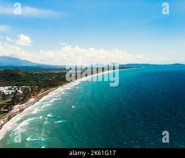 beautiful drone picture in the beach with pure blue oceans from puerto rico in humacao Stock Photo