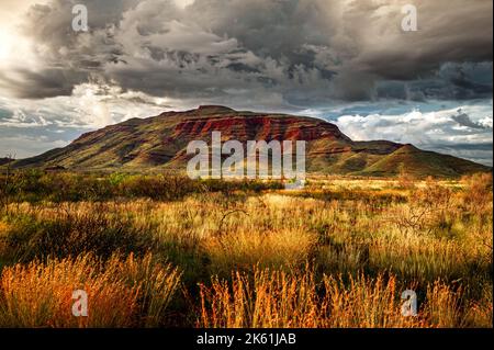 Impressive Mount Bruce in Karijini National Park is Western Australia's second tallest peak. Stock Photo