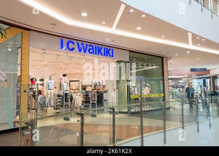 Sofia, Bulgaria - 30 May, 2022: Bright blue logo of international clothing company LC WAIKIKI in a shopping mall Stock Photo