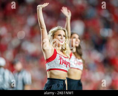 October 01, 2022 - Lincoln, NE. U.S. Nebraska Cornhuskers dance team member performs during a NCAA Division 1 football game between Indiana Hoosiers and the Nebraska Cornhuskers at Memorial Stadium in Lincoln, NE. .Nebraska won 35-21.Attendance: 86,804.386th consecutive sellout.Michael Spomer/Cal Sport Media Stock Photo