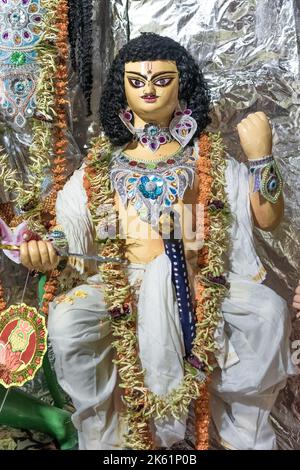 Picture of Durga Idol in a zamindar house in South 24 Parganas. The about 350-year-old Pujo is very famous in this region. Stock Photo