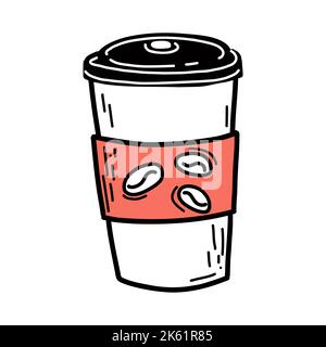 Takeaway coffee in paper cup vector doodle style Stock Vector