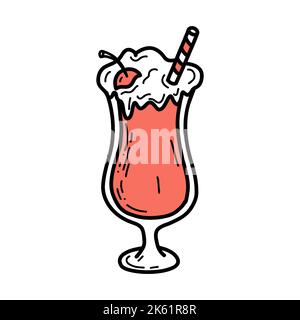 Doodle milkshake with a cherry on the top.  Stock Vector