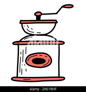 Coffee grinder isolated on white . Doodle style. Stock Vector