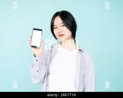 advertising information asian woman mobile Stock Photo