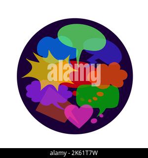 Collection of bright hand drawn transparent speech bubbles of various shapes. Word, thought, emotion, conversation balloons for comics, comment Stock Vector