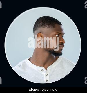 Man avatar profile view. Face silhouette with industrial icons as a hair.  Mohawk hairstyle. Portrait with sunglasses. Gears group as a symbol of a  bra Stock Photo - Alamy