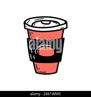 Takeaway coffee in paper cup vector doodle style Stock Vector