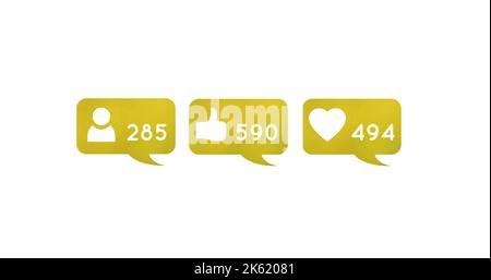 Image of social media reactions on white background. Social media