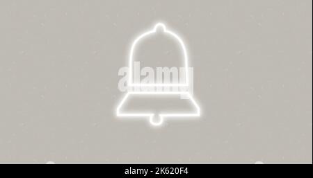 Composite of illuminated digital notification bell icon against white background, copy space Stock Photo