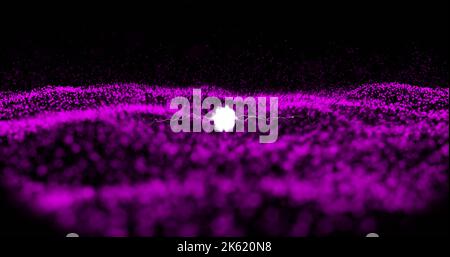 Close-up of illuminated white abstract pattern on purple dots against black background, copy space Stock Photo