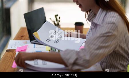 Stack of financial report paper documents for business desk, Business papers for Annual Reports files Stock Photo