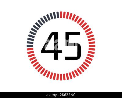 Red 45 seconds time stopwatch icon and time counter Stock Vector