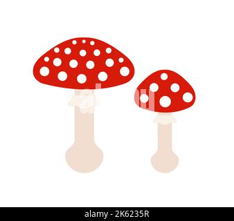 Red toadstool mushrooms icons cartoon drawing isolated on white background. Vector illustration Stock Vector