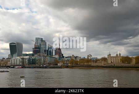 The City of London, with the Tower on right. Stock Photo