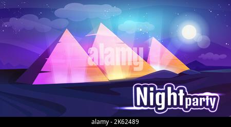 Night Egypt desert with pyramid landscape vector. Cartoon ancient ...