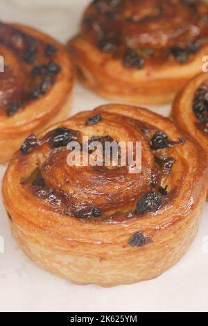 close up cinnamon danish roll on table  Stock Photo