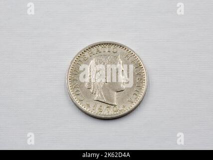 silver One Swiss Frank coin on white background Stock Photo - Alamy