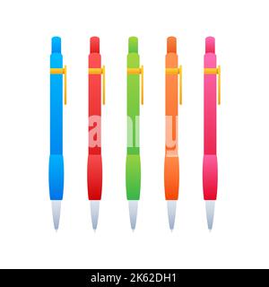 Pen collection icon, stationery set. Vector stock illustration. Stock Vector